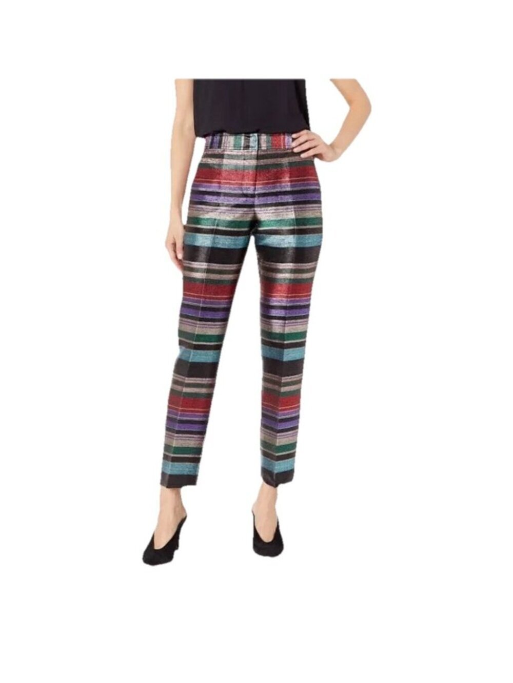 Trina Turk Mercury Crop Pants Medium Kick Flare Metallic Stripe Cocktail Party